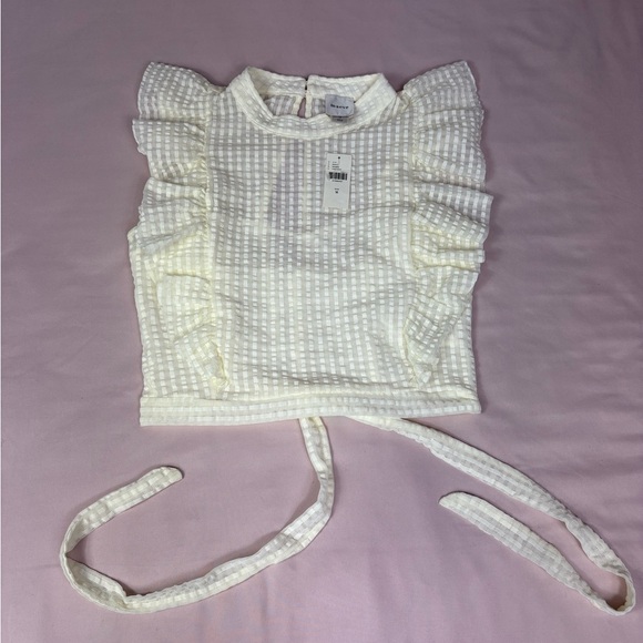 Anthropologie Cream Ruffle Blouse - Picture 2 of 8